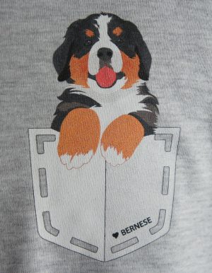 T-shirt med tryk af Berner hvalp i lomme. - Image 4
