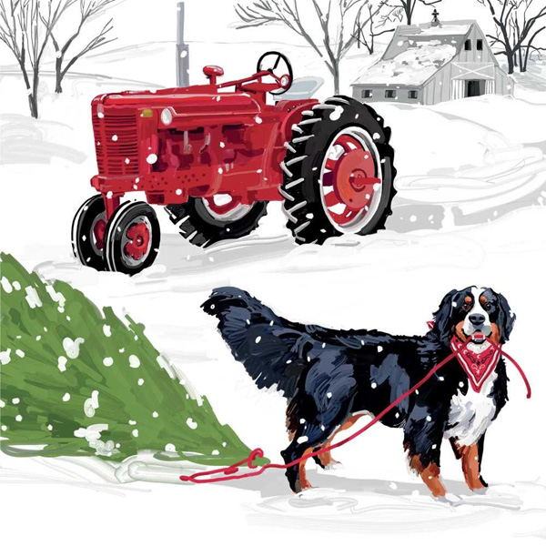 Servietter, i sne landskab og traktor. – BernerShoppen